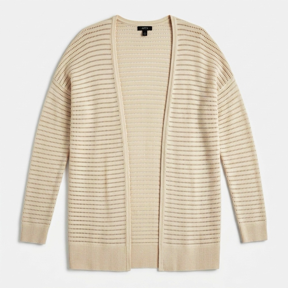 Apt. 9 Cardigan Women S Cream Oversized Pointelle Knit Open Front Long Sleeve